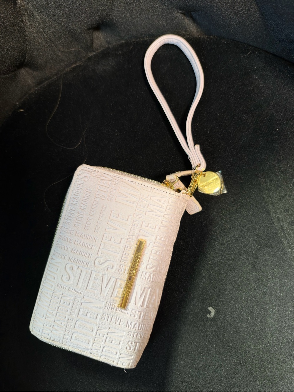 Steve Madden Light Pink Embossed Wristlet Card Holder with Gold Hardware